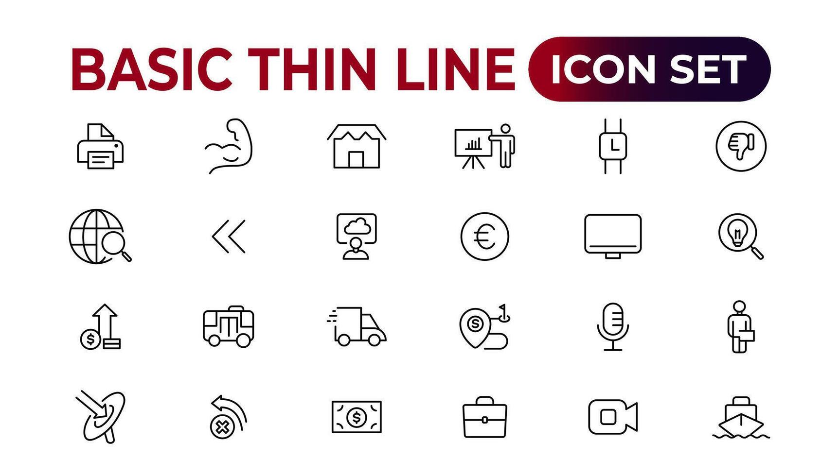 Basic thin line icon for office and web. outline icon set collection. vector