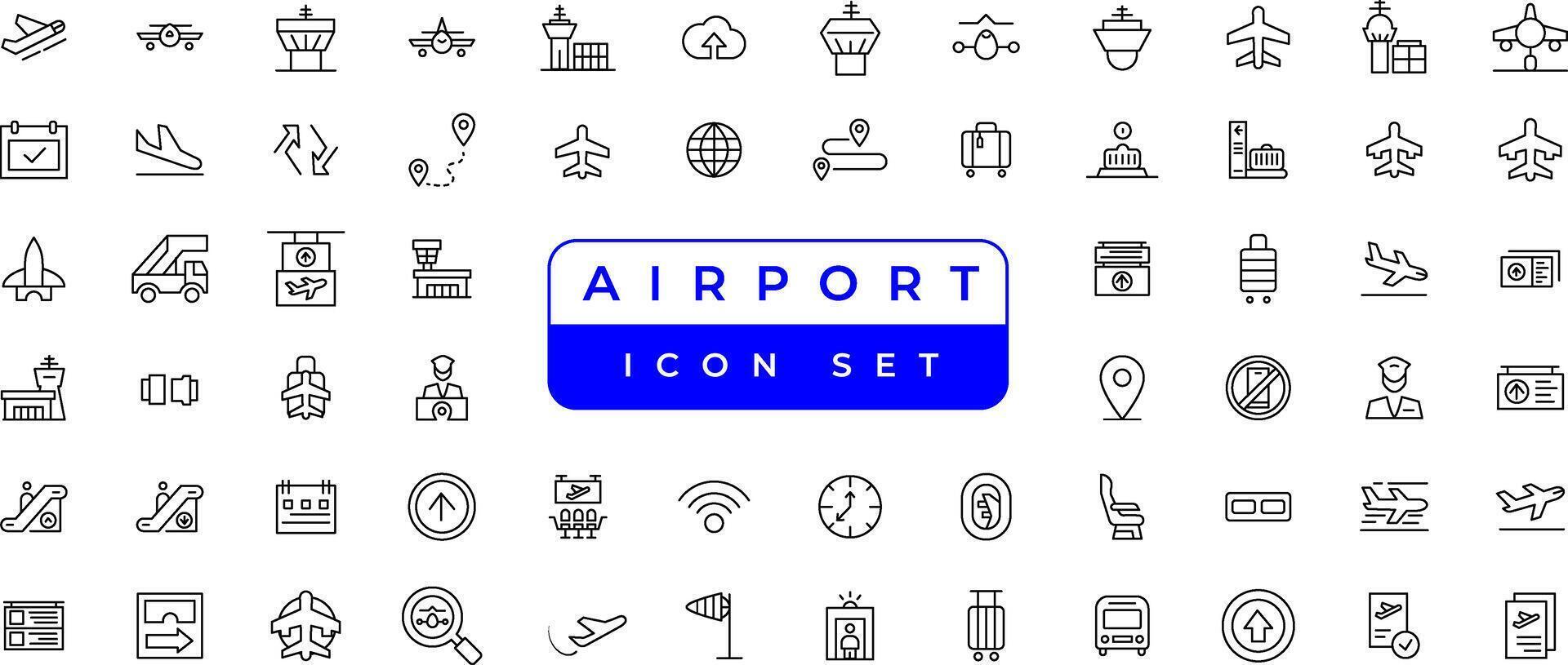 aeropuerto vector línea icono colocar. contiene lineal contorno íconos me gusta avión, boleto, equipaje, asiento, Wifi, bolsa, partida, Terminal, pasaporte, transporte, equipaje, avión