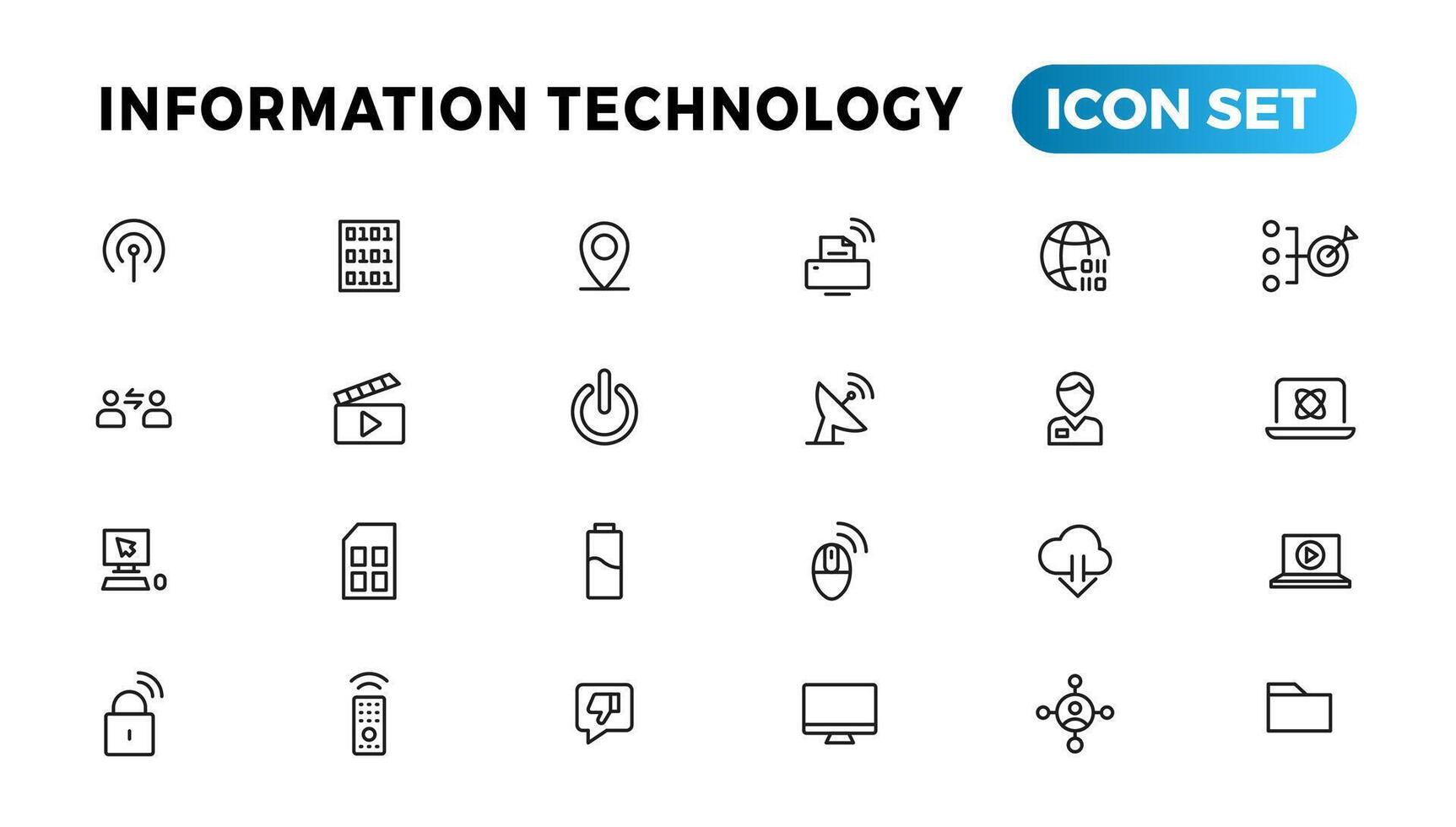 información tecnología línea íconos recopilación. grande ui icono conjunto en un plano diseño. Delgado contorno íconos paquete vector