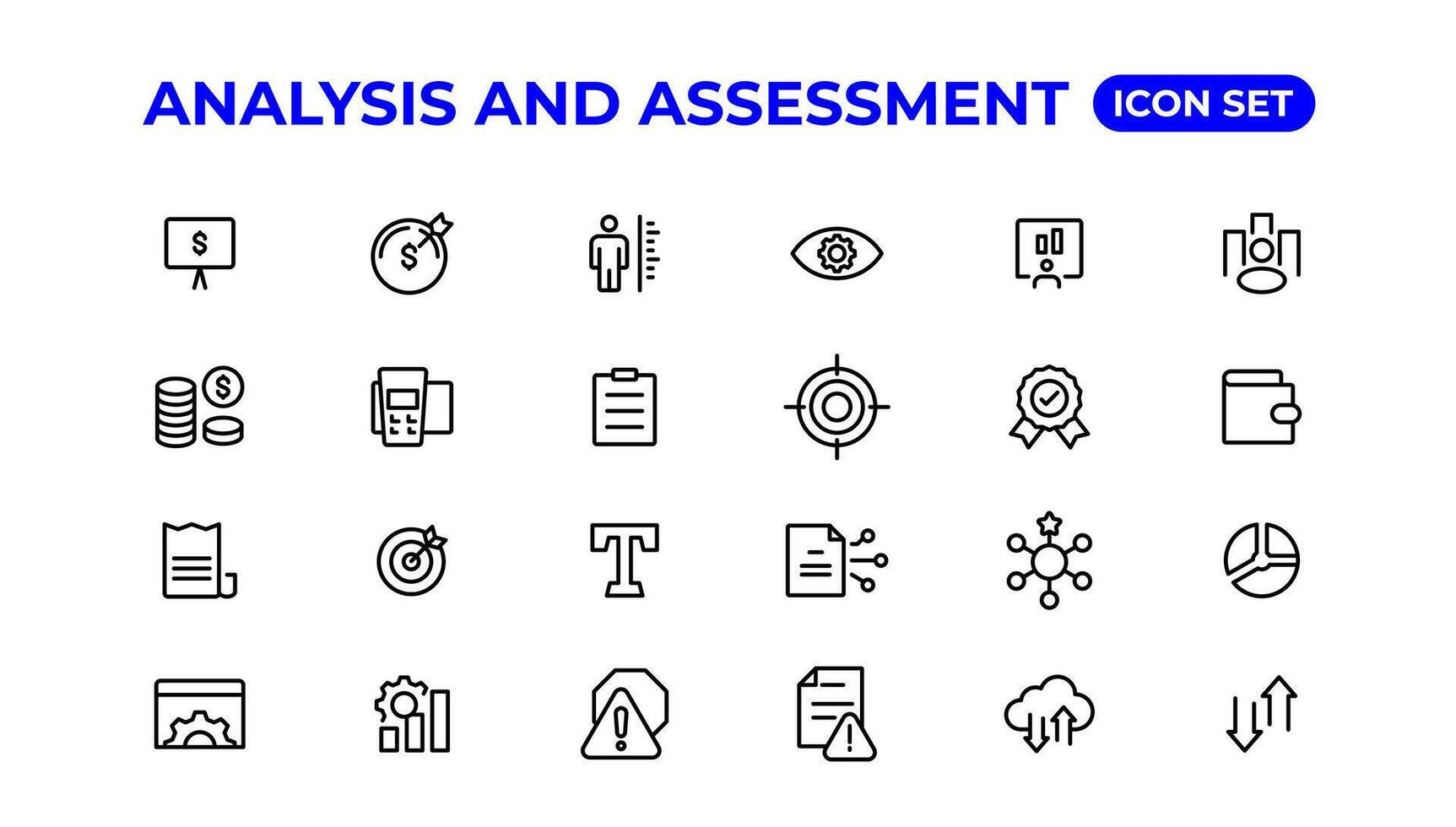 Analysis and assessment line icons collection.Thin outline icons pack. vector