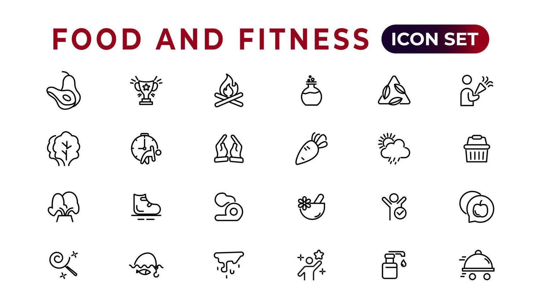 Food and fitness linear icons collection.Set of thin line web icon set, simple outline icons collection, Pixel Perfect icons, Simple vector illustration.
