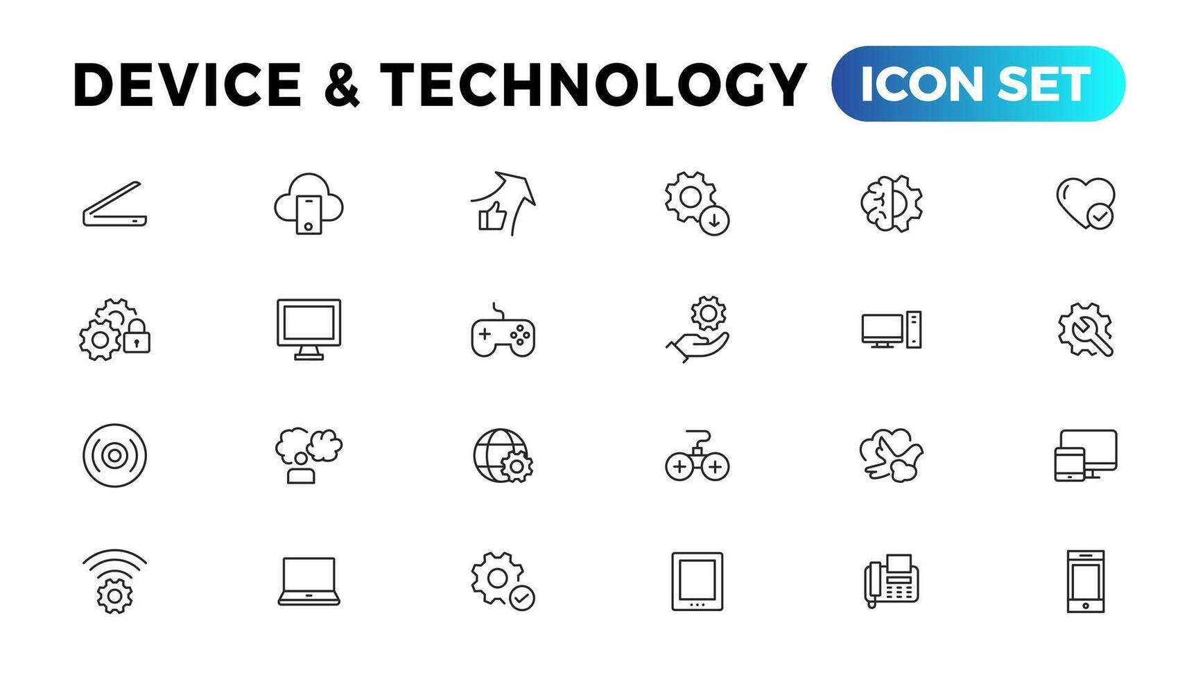 Device and Information technology line icons collection. Big UI icon set in a flat design. Thin outline icons pack vector