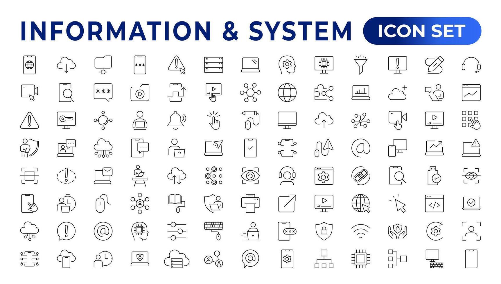Global Connection, Cloud Data Technology Services, Information Line Icons. Programming coding set of web icons. Software development for and mobile app. Code,  information technology, coder more. vector