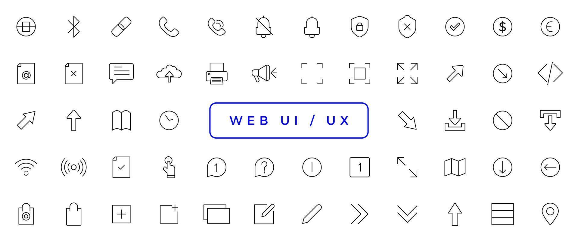 Set of outline ui and ux icons. Minimalist thin linear web icon set vector