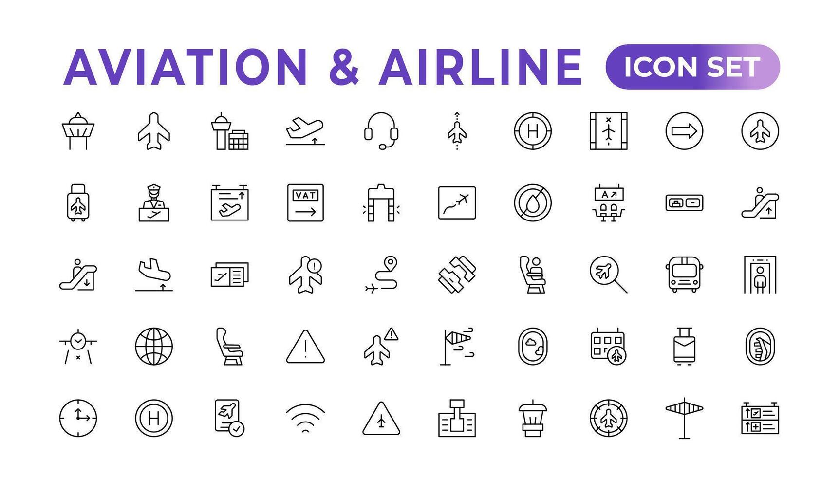 avión icono recopilación. avión vector. vuelo transporte símbolo. viaje concepto.conjunto de vector línea icono. eso contiene símbolos de aeronave, crédito tarjetas, carteras, dólares, dinero globo. contorno icono colocar.