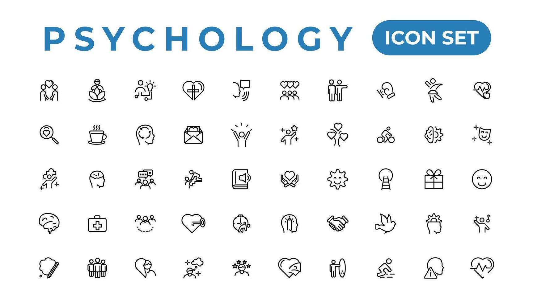 psicología y mental línea íconos colección.conjunto de Delgado línea web icono colocar, sencillo contorno íconos recopilación, píxel Perfecto iconos, sencillo vector ilustración.