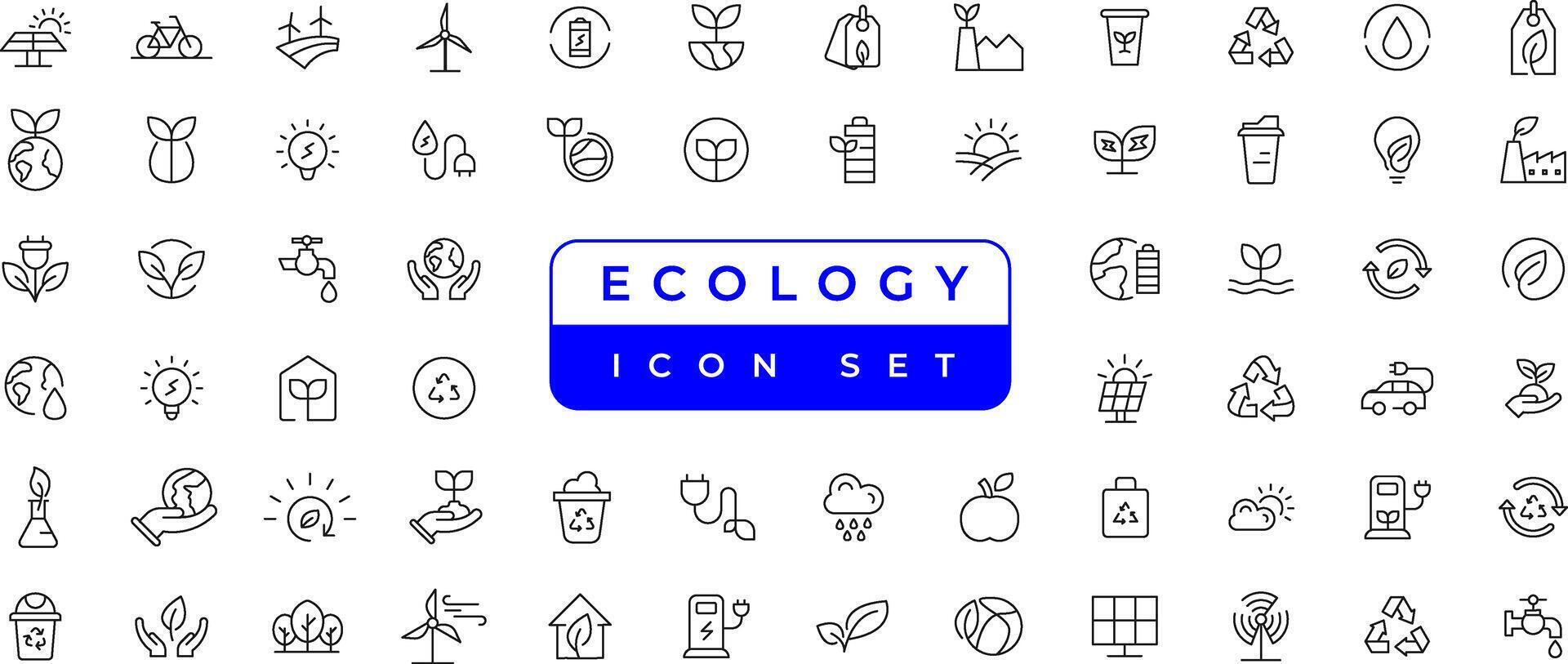 Ecology line icons set. Renewable energy outline icons collection. Solar panel, recycle, eco, bio, power, water - stock vector