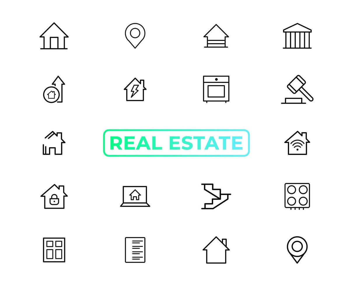 Real Estate minimal thin line web icon set. Included the icons as realty, property, mortgage, home loan and more. Outline icons collection. Simple vector illustration