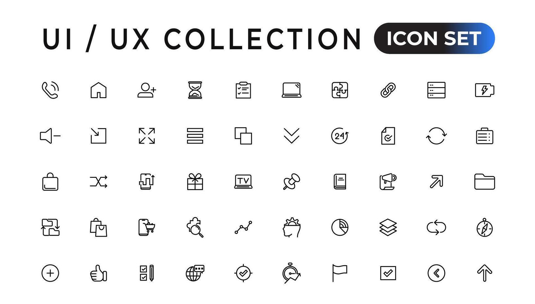 mega conjunto de ui ux icono colocar, usuario interfaz conjunto de iconos colección.conjunto de Delgado línea web icono colocar, sencillo contorno íconos recopilación, píxel Perfecto iconos, sencillo vector ilustración.