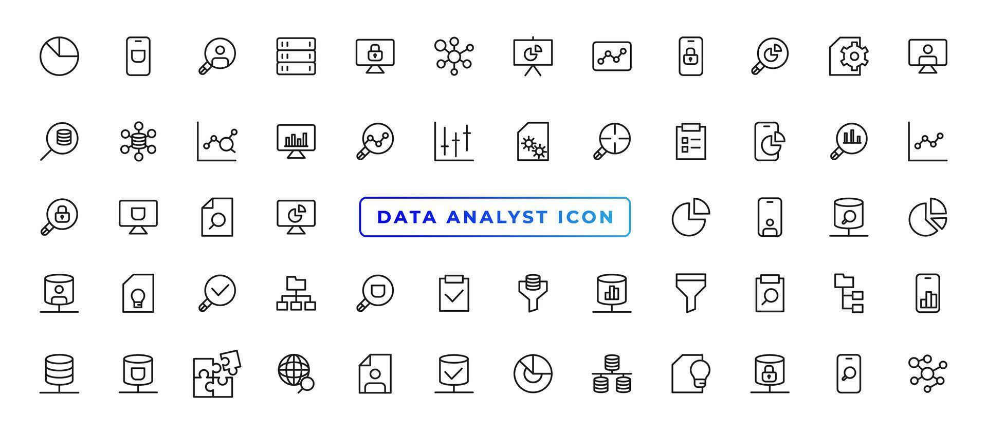 Data Analytic thin line icon set. Data Analysis editable stroke icons. Data analytics, mining, optimization, processing, statistic, monitoring, analysis vector
