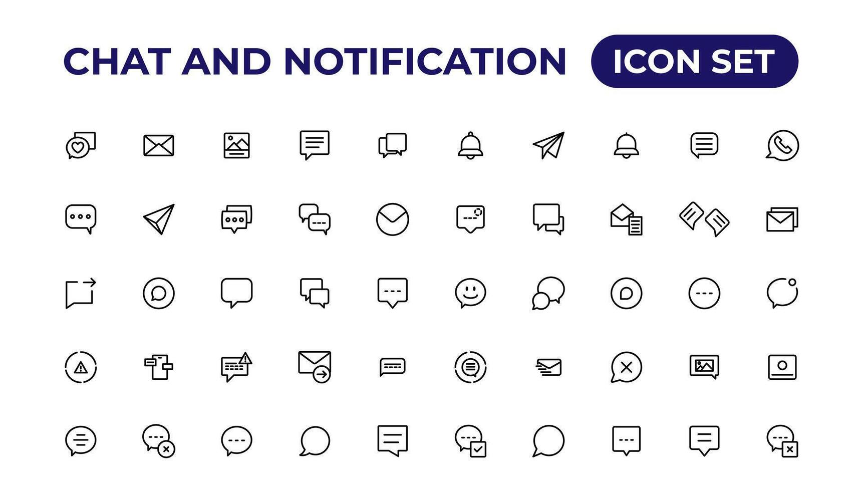 Chat and notification line icons collection. Bell, message, like, reminder, devices icons. vector
