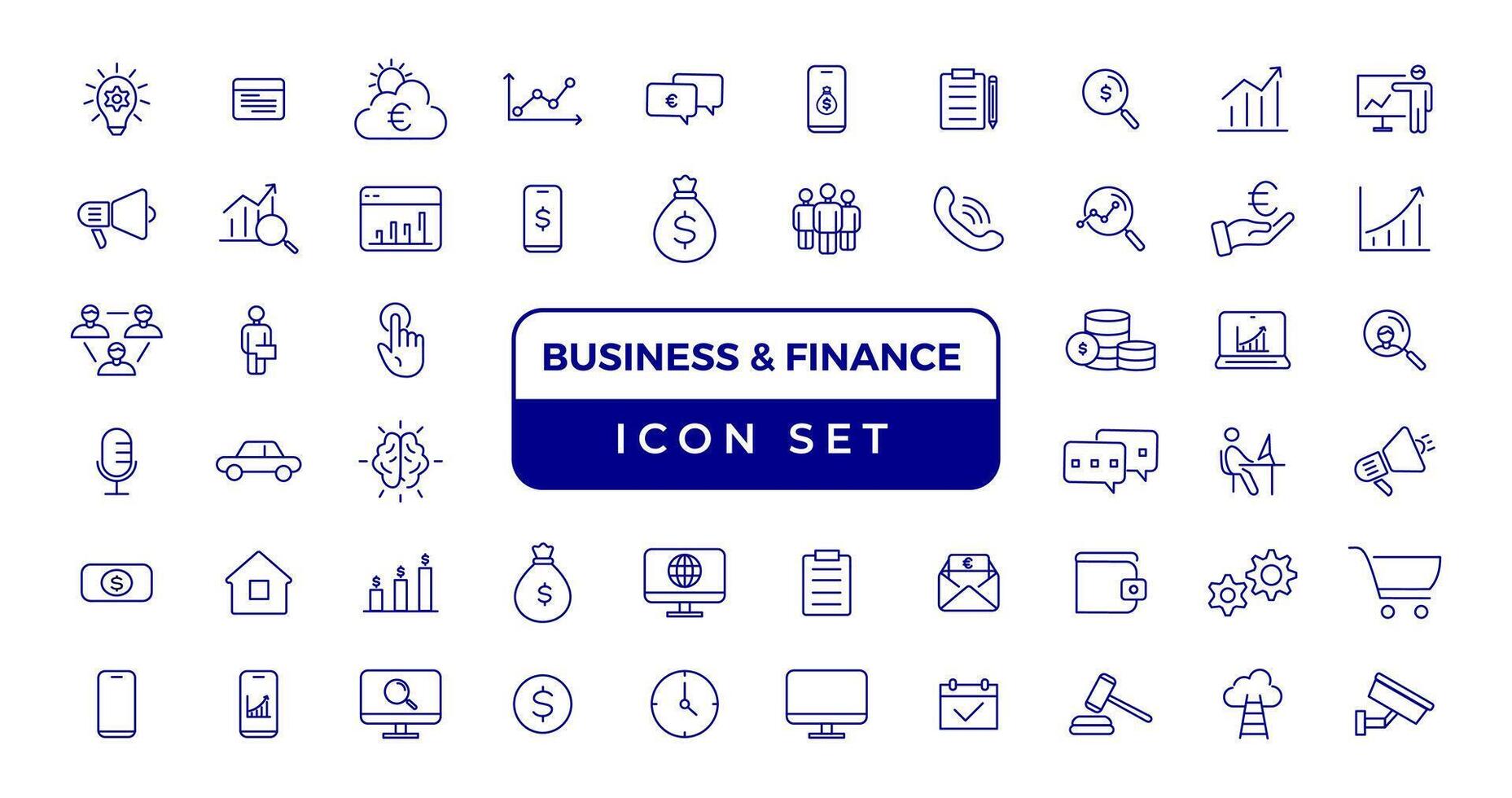 business and finance editable stroke line icon set with money, bank, check, law, auction, exchance, payment, wallet, deposit, piggy, calculator, web and more isolated outline thin symbol. vector