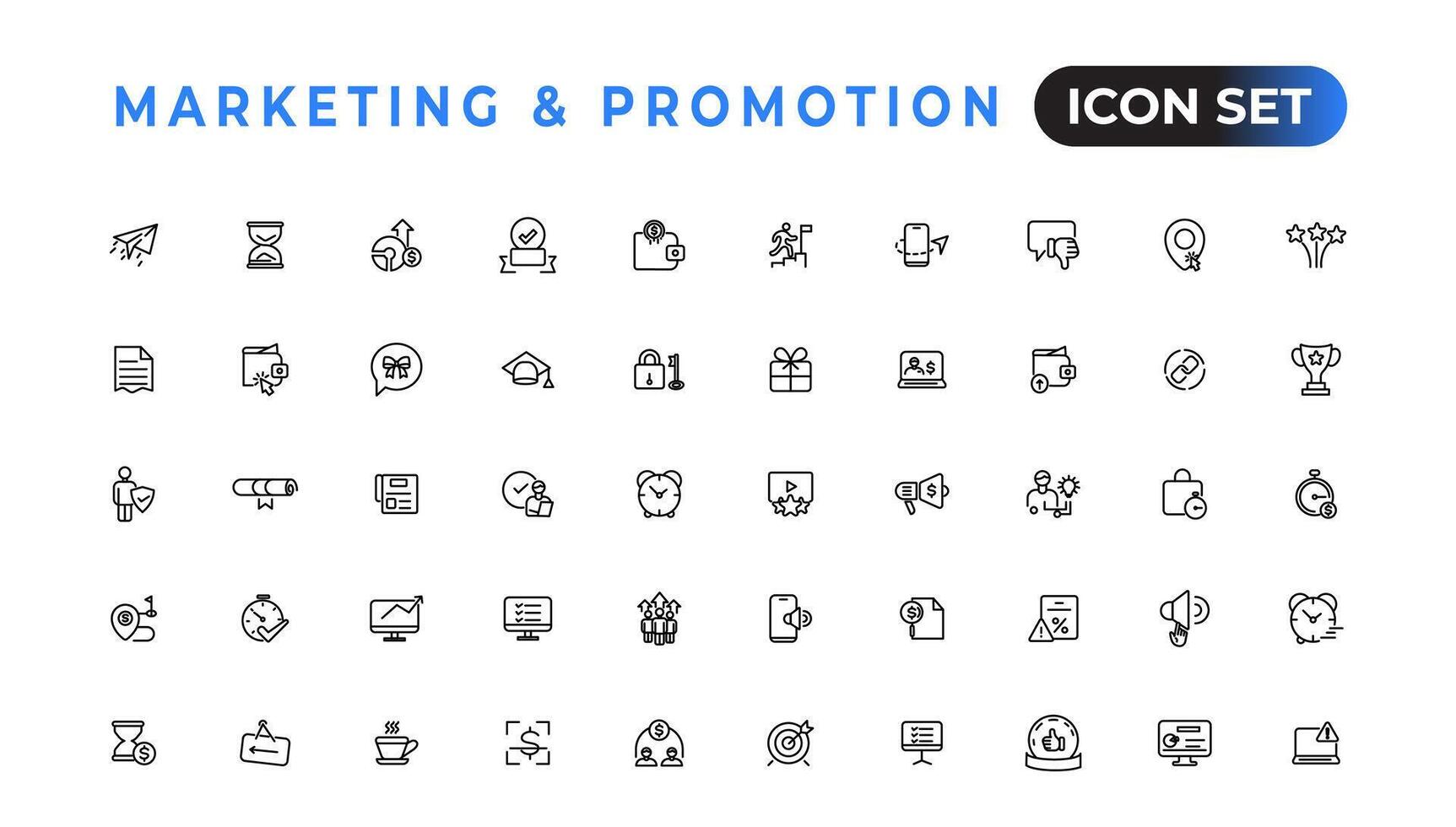 Marketing and promotion linear icons collection.Set of thin line web icon set, simple outline icons collection, Pixel Perfect icons, Simple vector illustration.