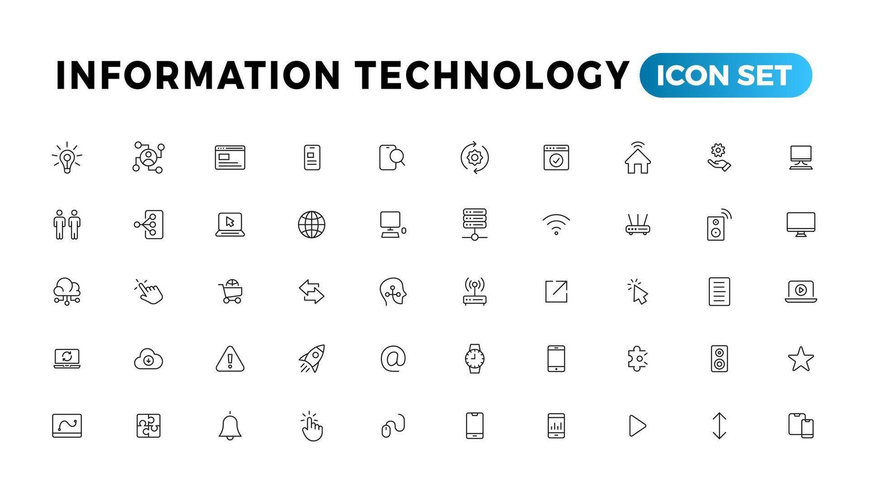 Information technology line icons collection. Big UI icon set in a flat design. Thin outline icons pack vector