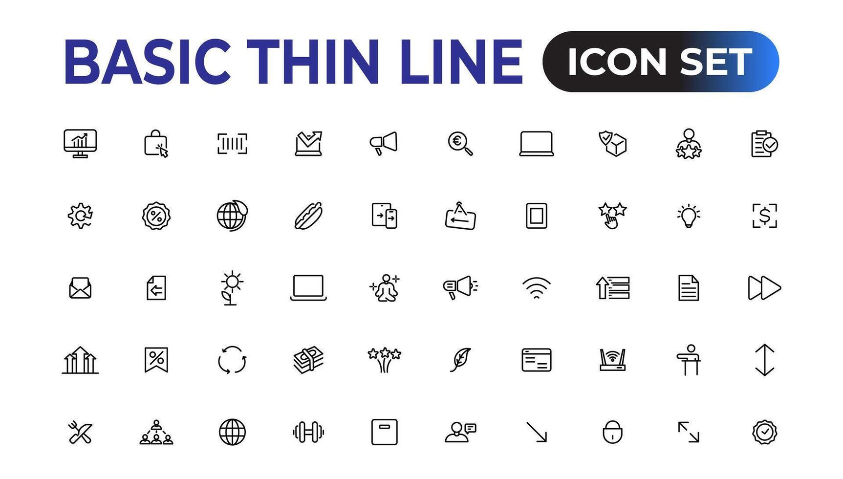 Basic thin line icon for office and web. outline icon set collection. vector