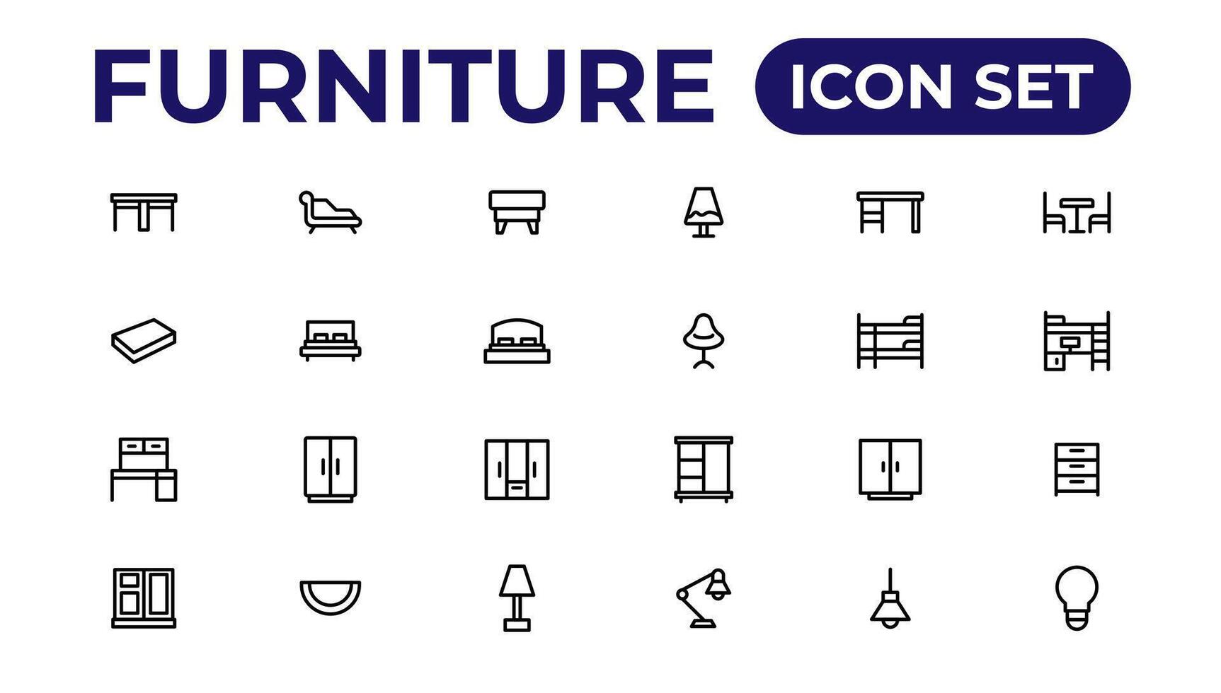 Furniture, icon set.Outline icon collection. vector