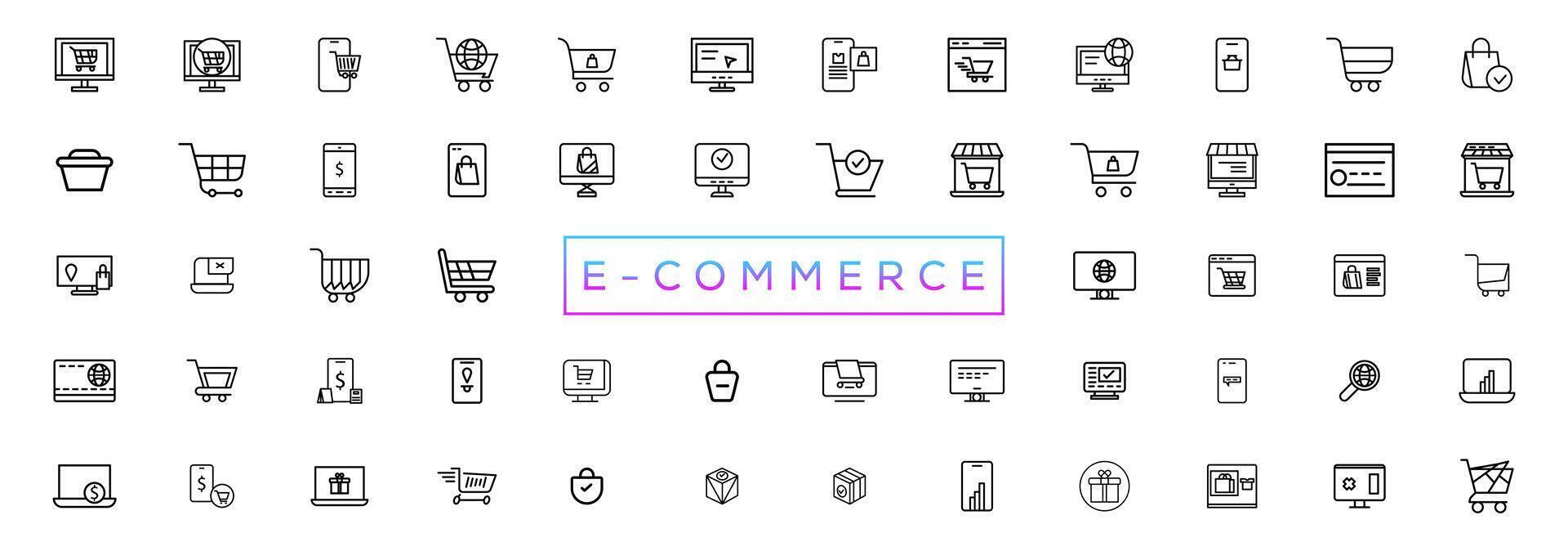 E-Commerce line icons set. E-Commerce outline icons collection. Shopping, online shop, delivery, marketing, store, money, payment, price vector