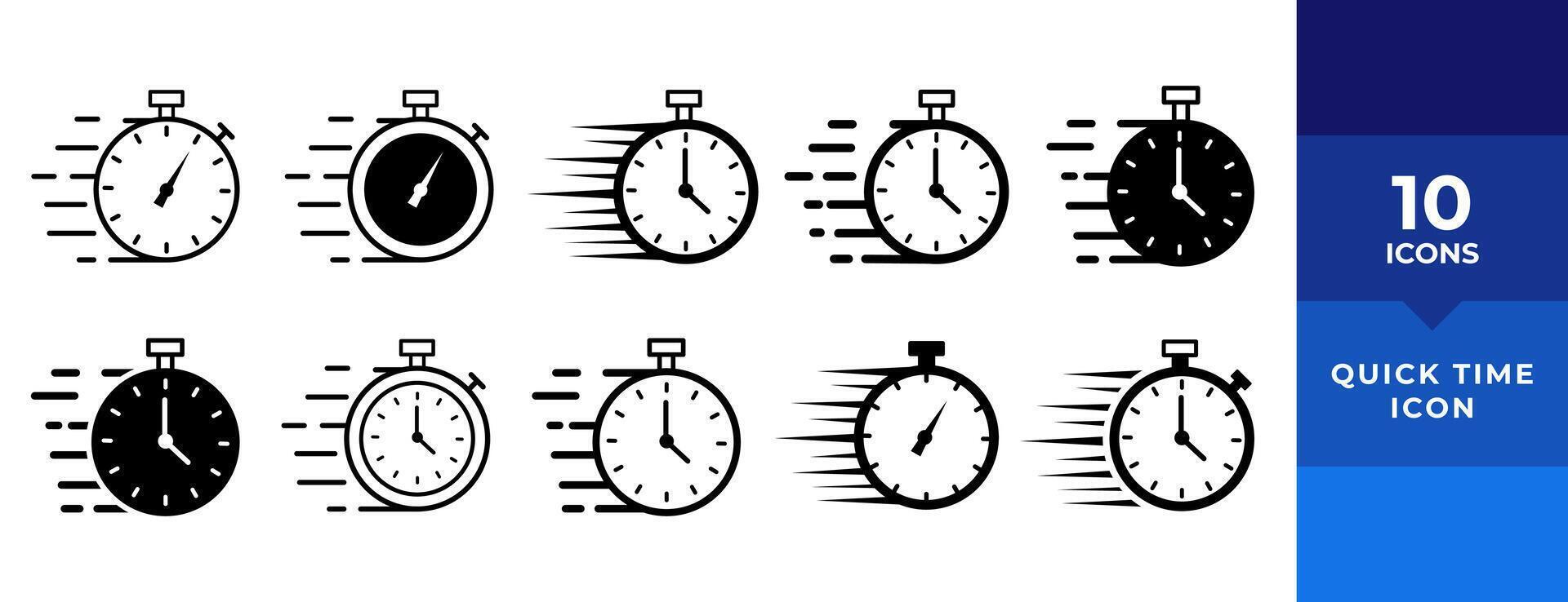 Timer icons set. Quick time or deadline icon. Express service symbol. Countdown timer and stopwatch icons isolated on white. Vector illustration.