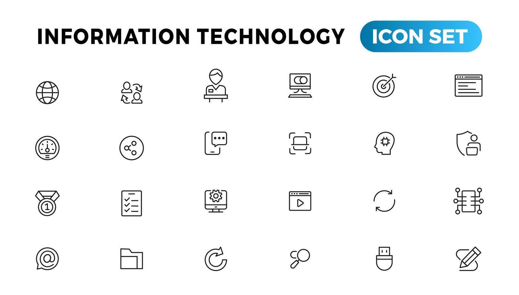 Information technology line icons collection. Big UI icon set in a flat design. Thin outline icons pack vector