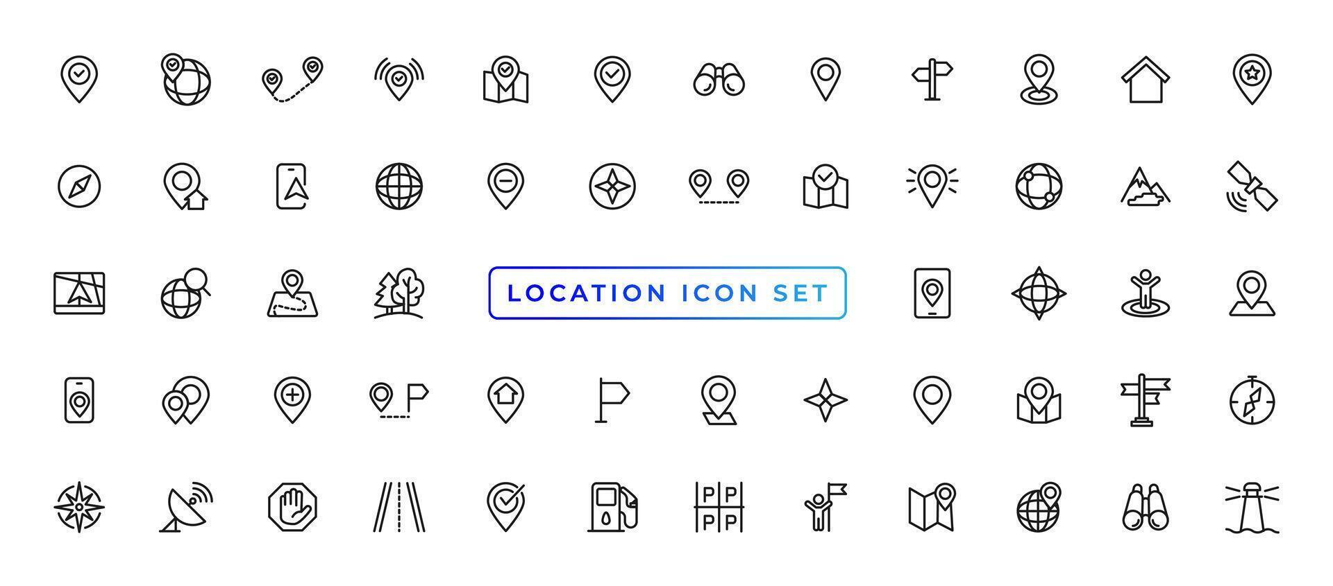 Location icons set. Navigation icons. Map pointer icons. Location symbols. Vector illustration