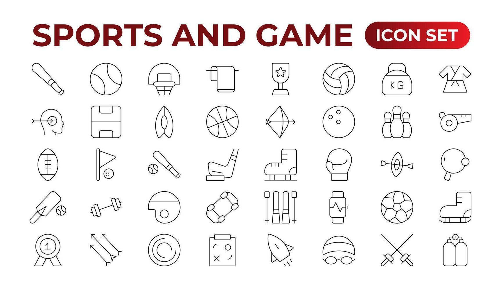 Sports and Game icon set. Hobby and lifestyle line icons collection. Religion, sport, game, fitness, music, cinema icons. UI icon set. Thin outline icons pack. Outline icon collection. vector
