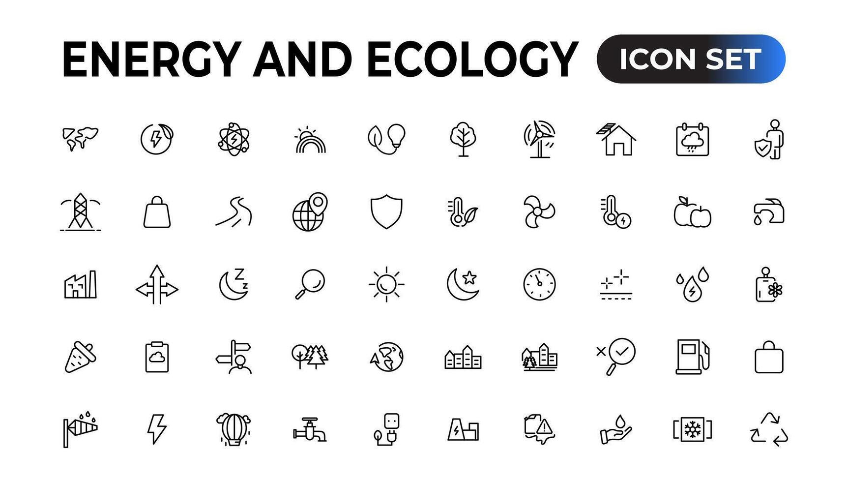 Energy and Ecology Line Editable Icons set. Vector illustration in modern thin line style of eco related icons. protection, planet care, natural recycling power. Pictograms and infographics.