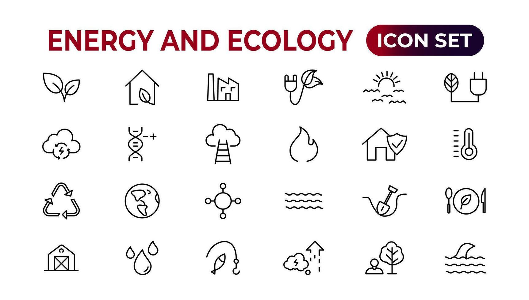 Energy and Ecology Line Editable Icons set. Vector illustration in modern thin line style of eco related icons. protection, planet care, natural recycling power. Pictograms and infographics.