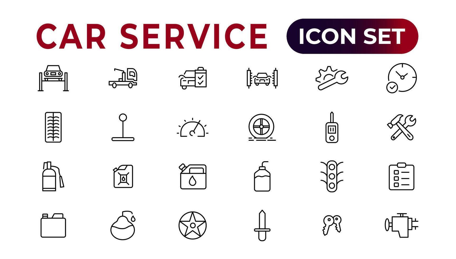 Car service icon set with editable stroke and white background. Auto service, car repair icon set. Car service and garage. vector