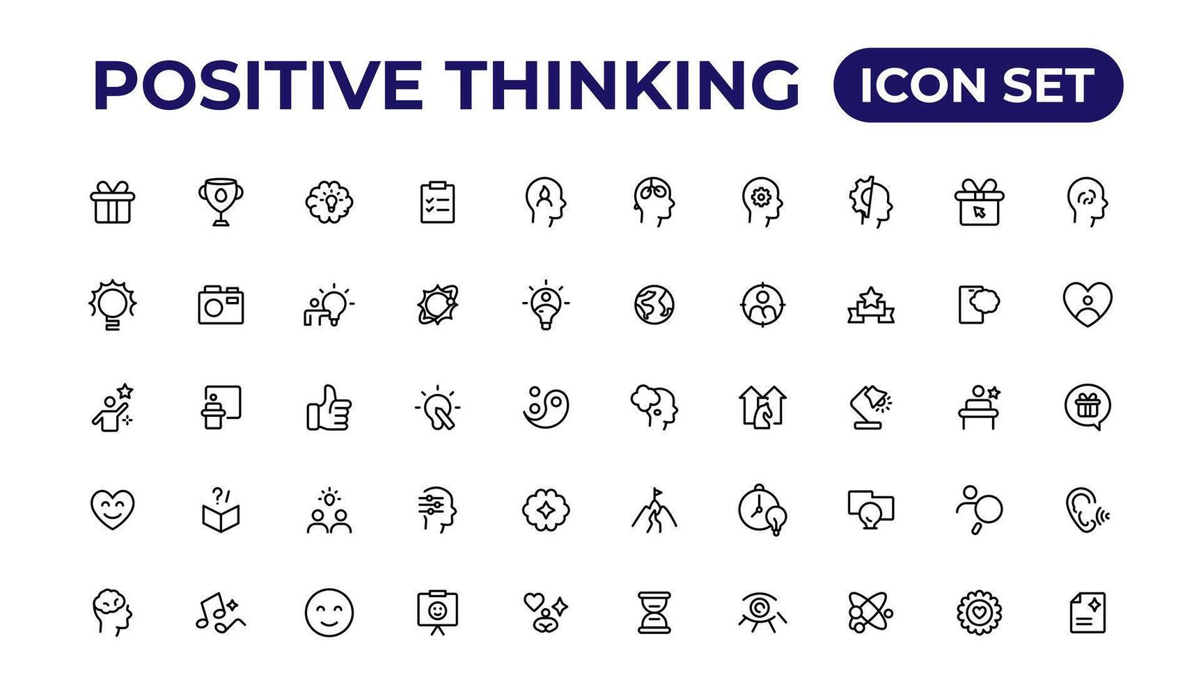 Positive thinking line icons collection.Thin outline icons pack. vector