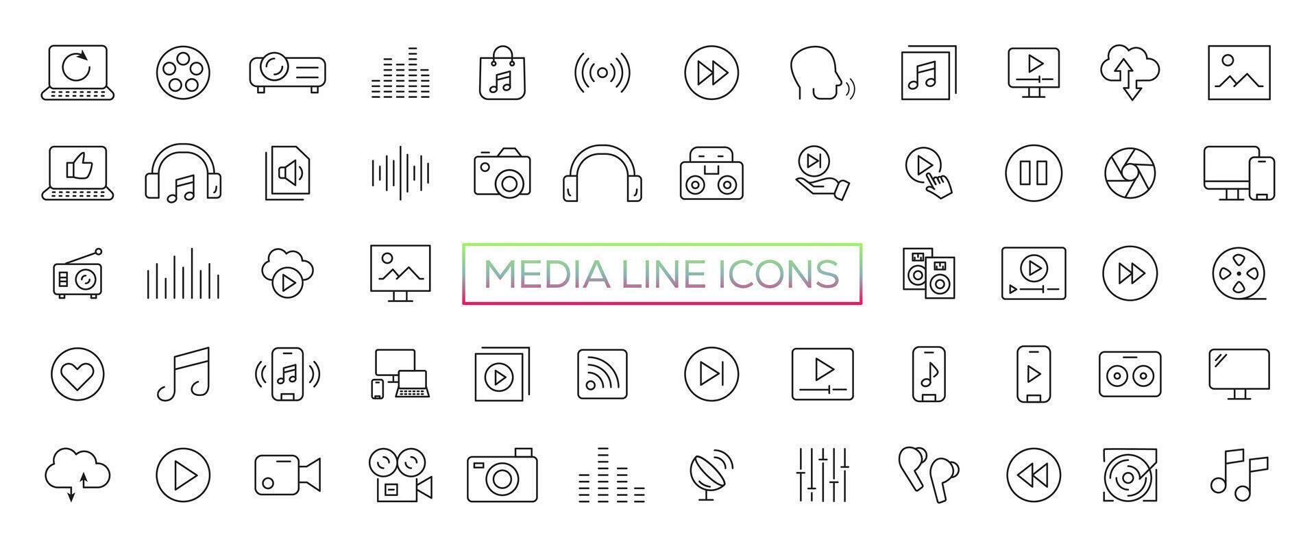 Video and Audio thin line icons. Video, Audio editable stroke icons. Vector illustration