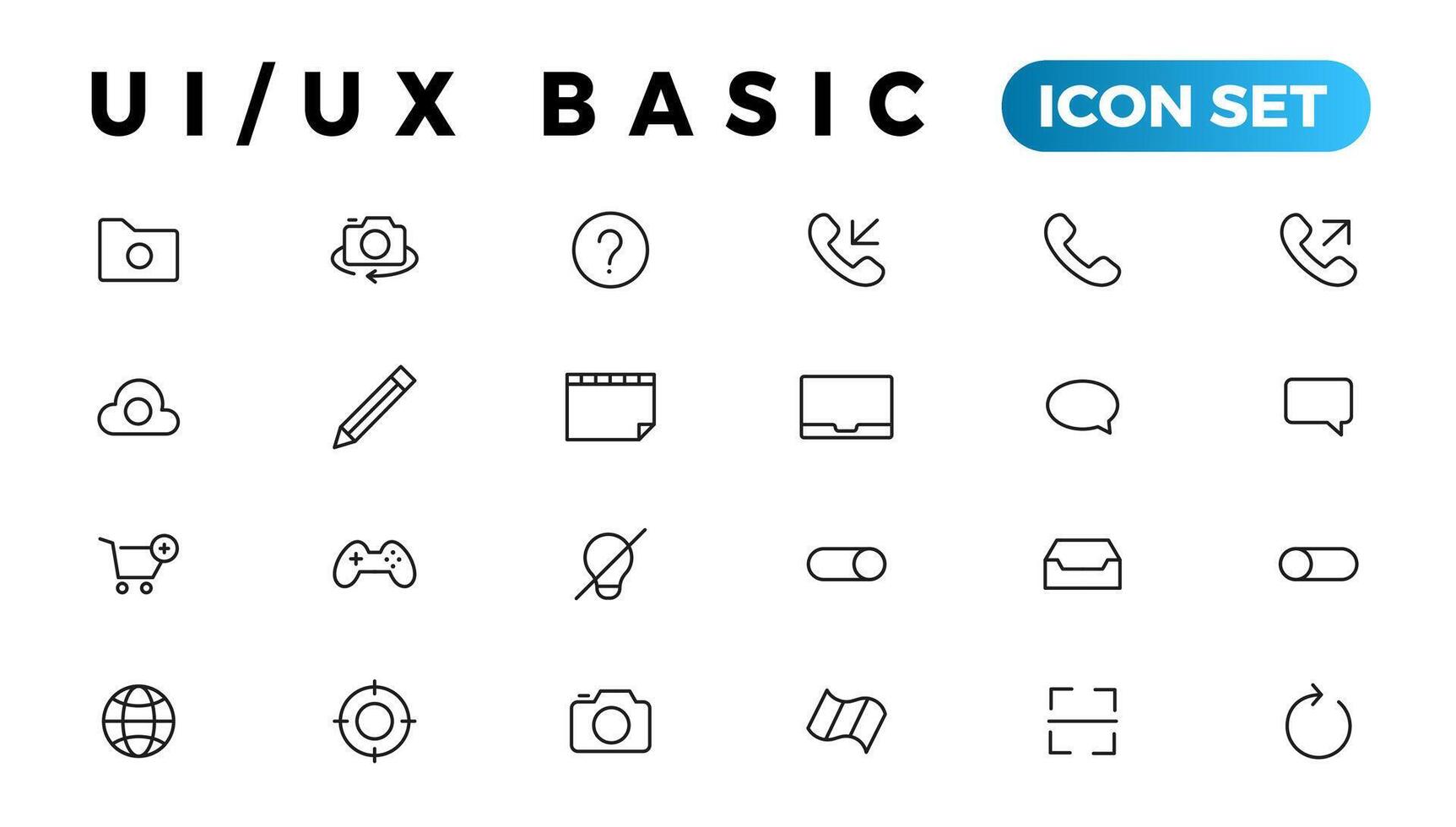 Basic User Interface Essential Set. ui ux Line Outline Icons. For App, Web, Print. Editable Stroke. vector