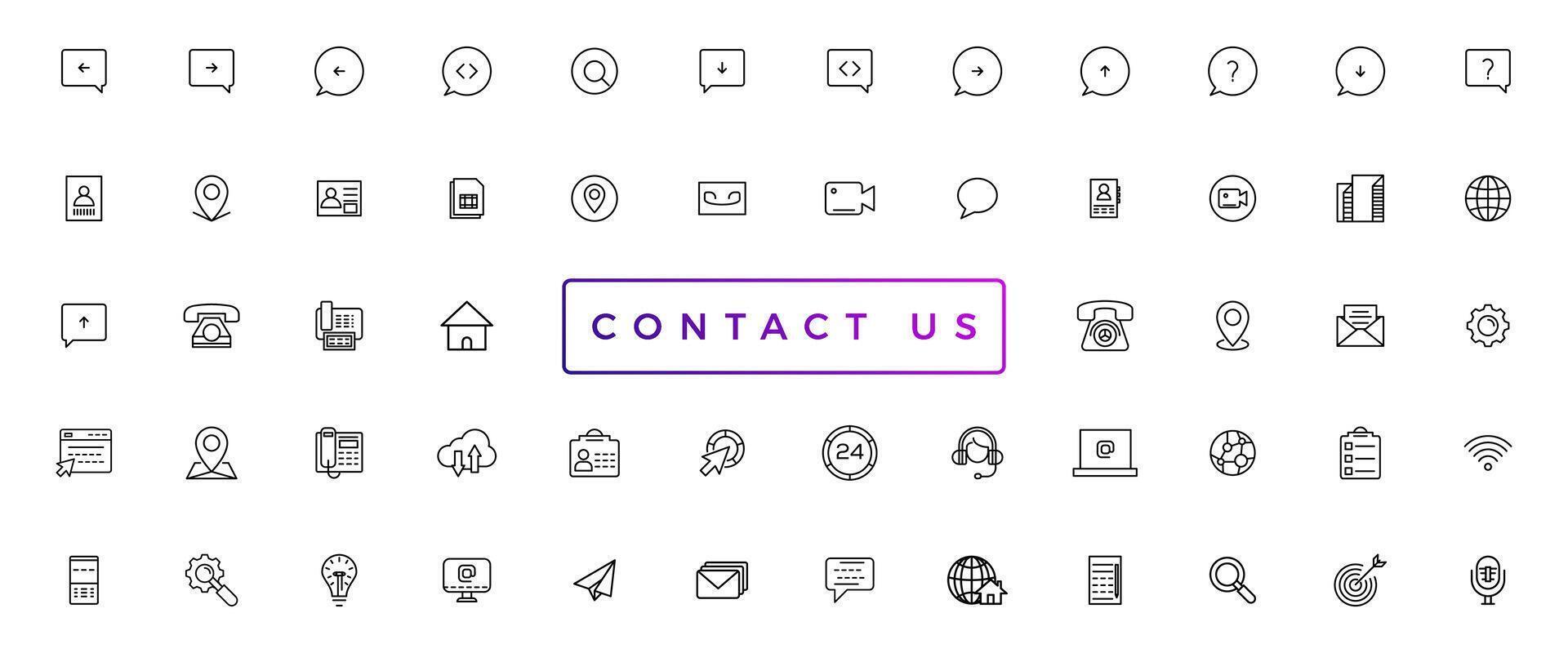 Contact Us web icons in line style. Web and mobile icon. Chat, support, message, phone. Vector illustration