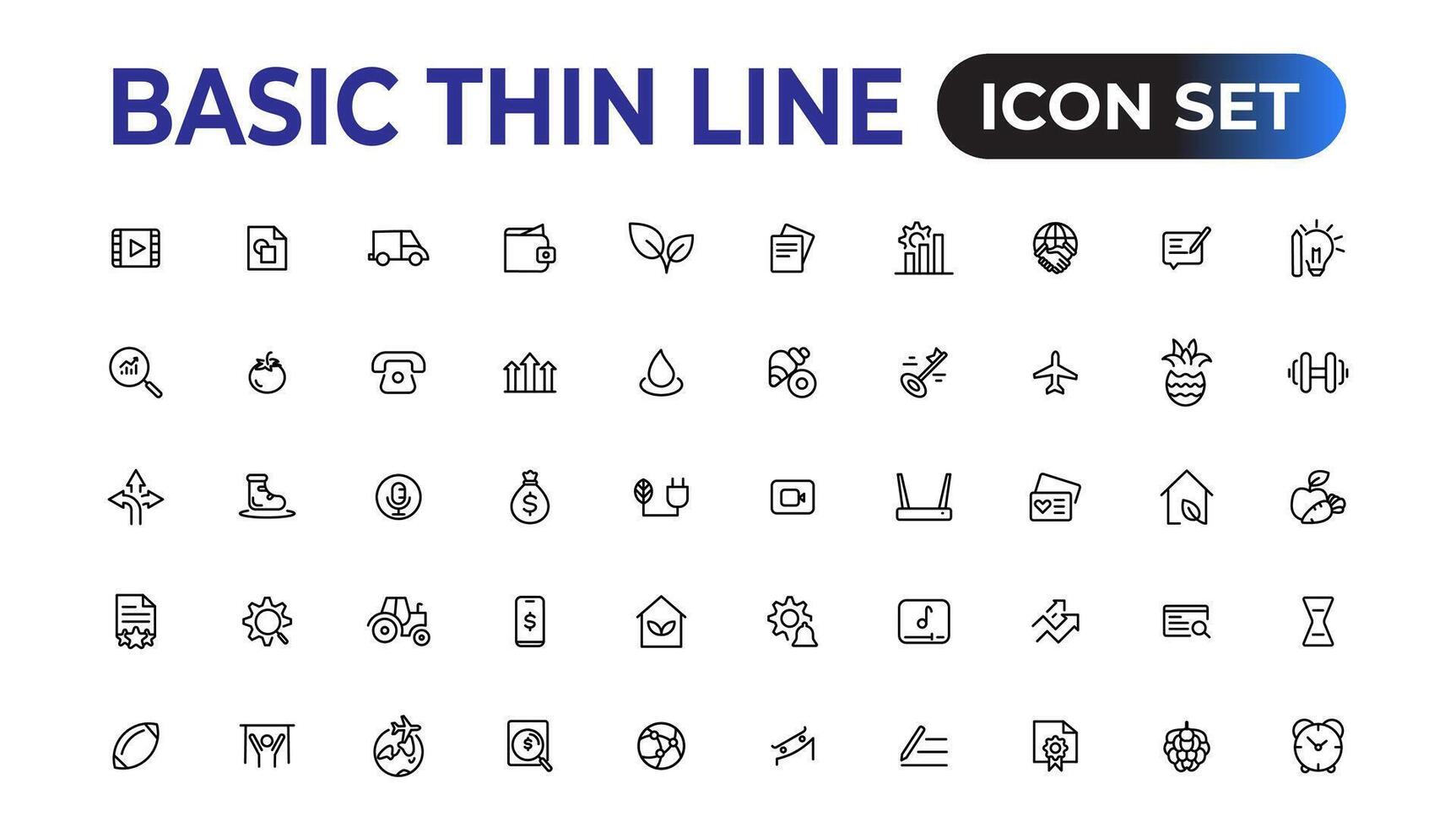 Basic thin line icon for office and web. outline icon set collection. vector