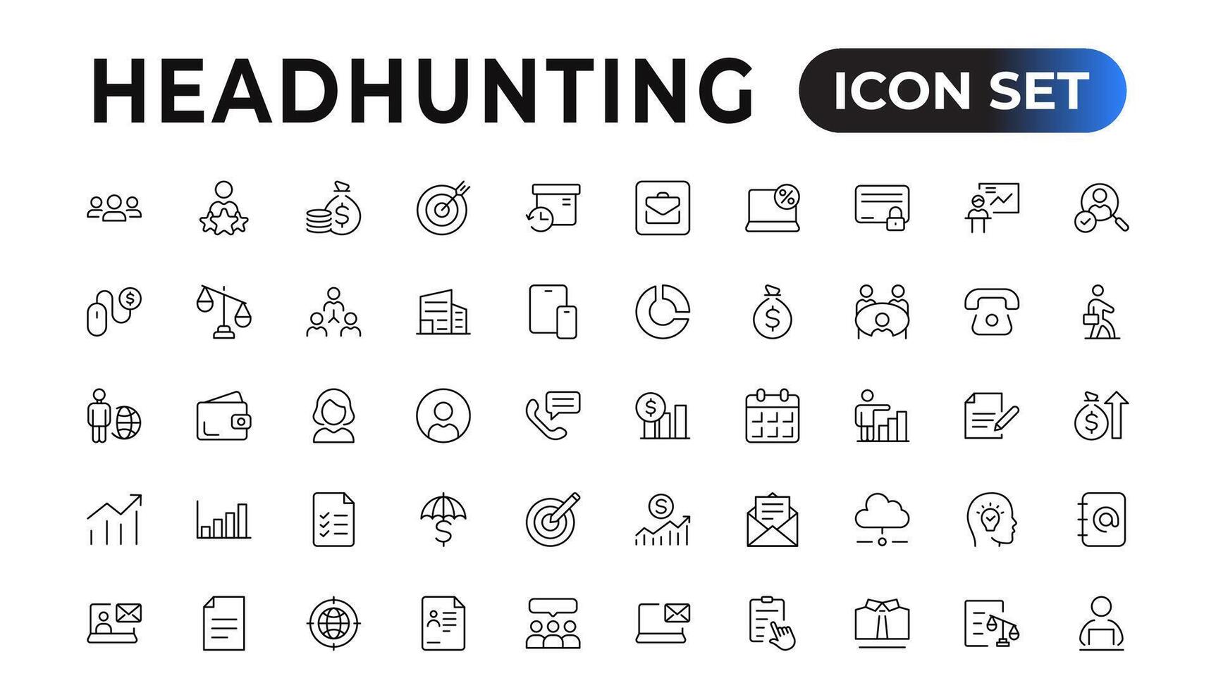 Headhunting icon set. Recruitment icon set Included the icons as Job Interview, Career Path, Resume, Job hiring, Candidate and Human resource icons. Vector illustration.