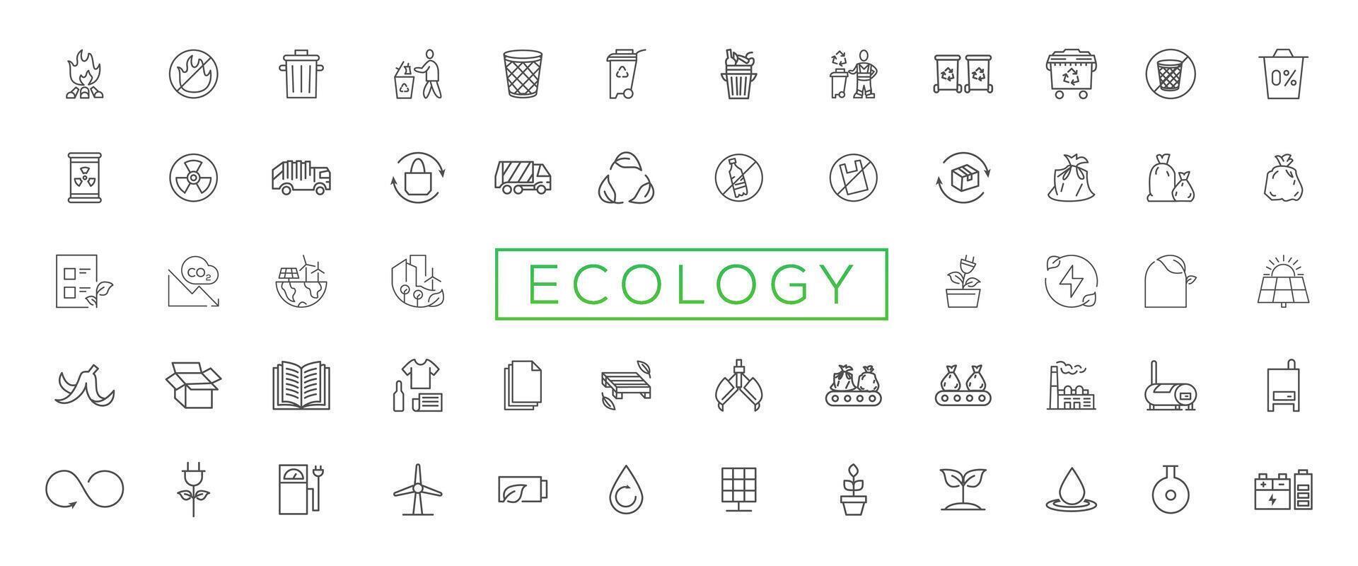 Eco friendly related thin line icon set in minimal style. Linear ecology icons. Environmental sustainability simple symbol vector