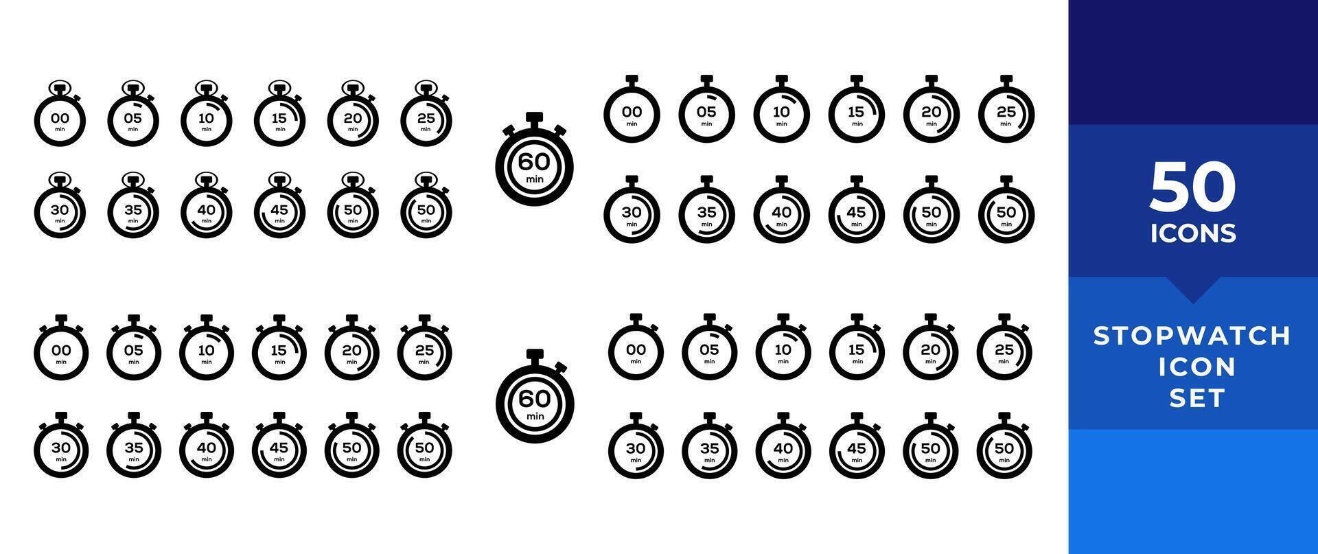 Timer icon set. Stopwatch timer collection. Timer or clock symbol. Countdown circle clock counter timer. Fast time icons - stock vector