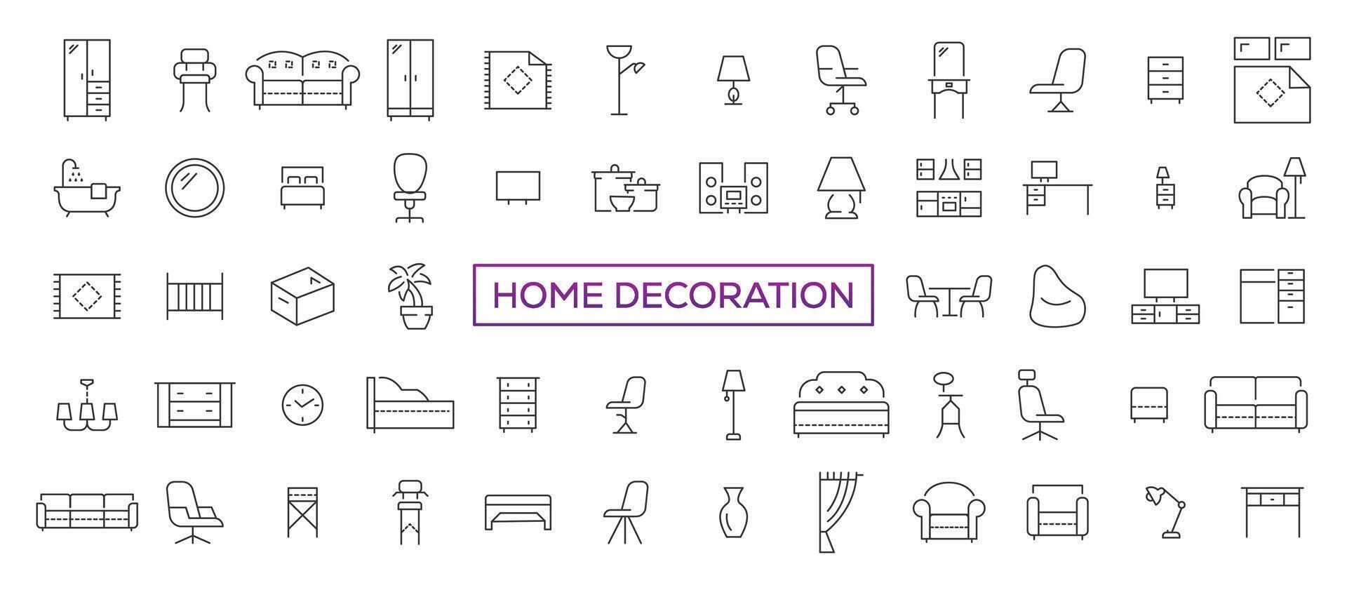 Furniture, line icons set. Collection black outline logo for mobile apps web or site design. Interior vector illustration