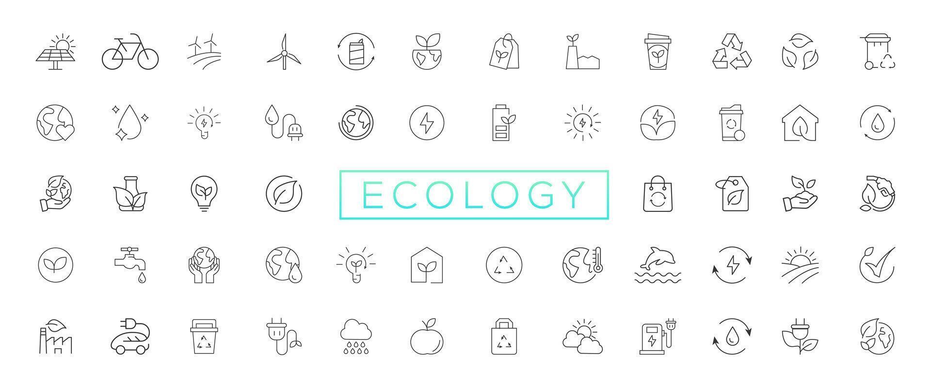 Eco friendly related thin line icon set in minimal style. Linear ecology icons. Environmental sustainability simple symbol vector