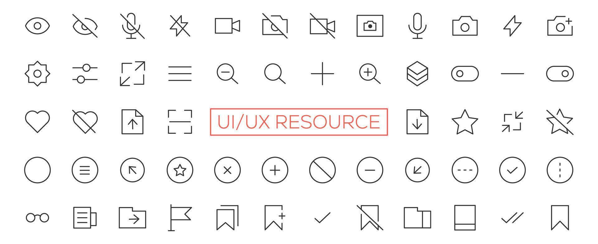 Minimalist and simple looking ui icons set for dark, light mode. Outline isolated user interface elements for night, day themes vector