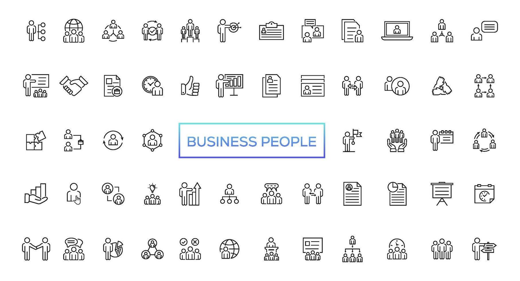 Business people line icons set. Businessman outline icons collection. Teamwork, human resources, meeting, partnership, meeting, work group, success, resume vector