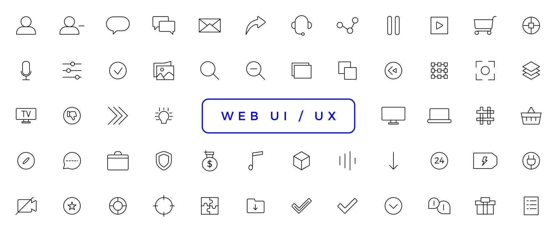 Set of outline ui and ux icons. Minimalist thin linear web icon set vector