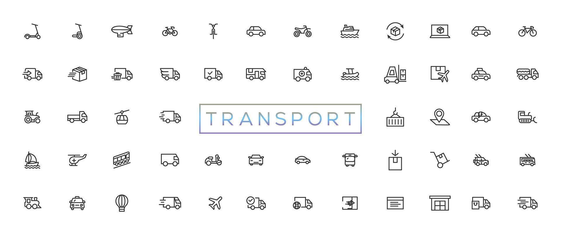 Transport, vehicle and delivery elements - minimal thin line web icon set. Outline icons collection vector