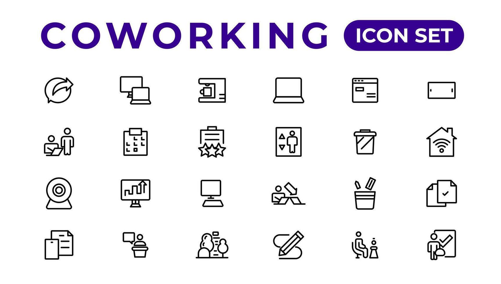 Coworking office thin line icons set.Outline icon. vector