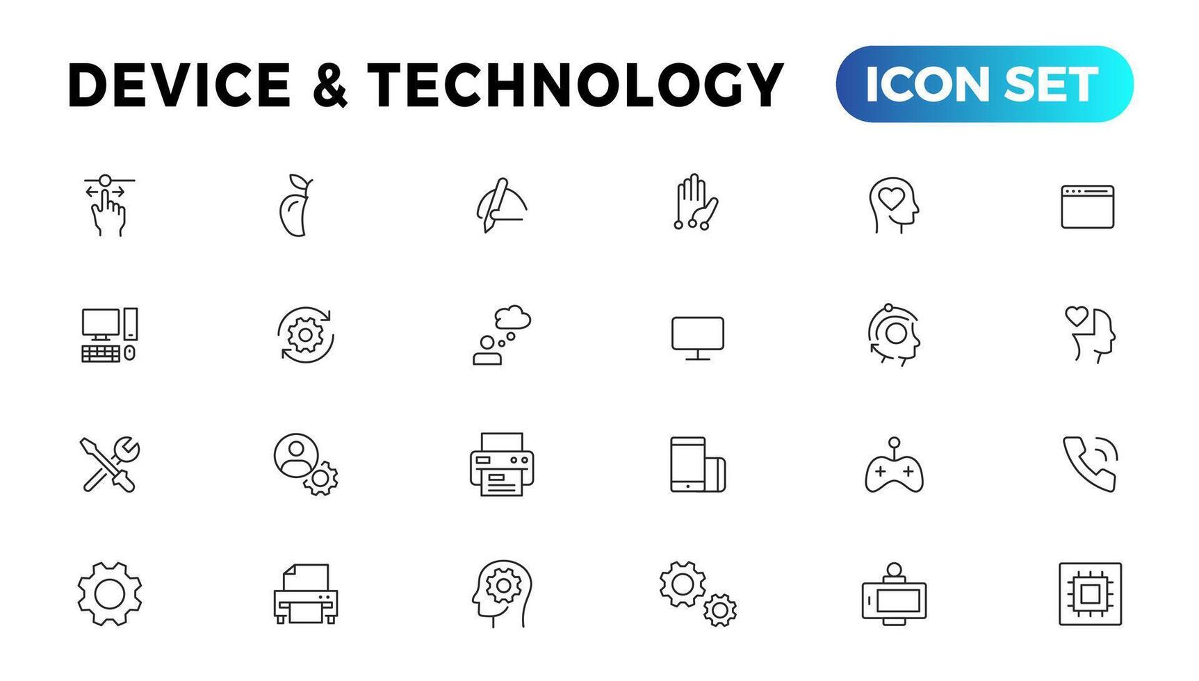 Device and Information technology line icons collection. Big UI icon set in a flat design. Thin outline icons pack vector