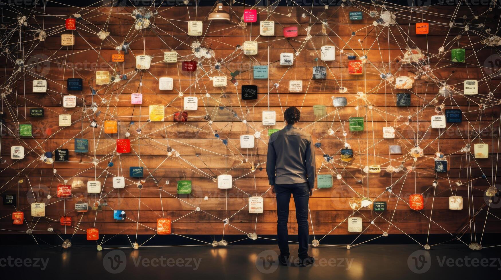 AI generated Man interfacing with data network, conceptual image of digital innovation and future technology photo
