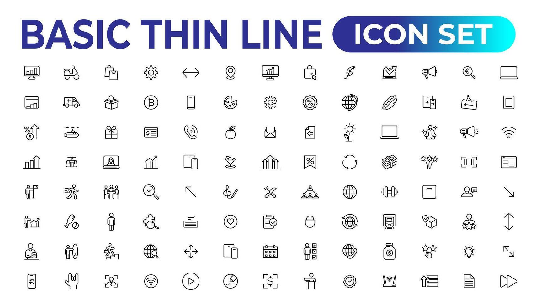 Basic thin line icon for office and web. outline icon set collection. vector
