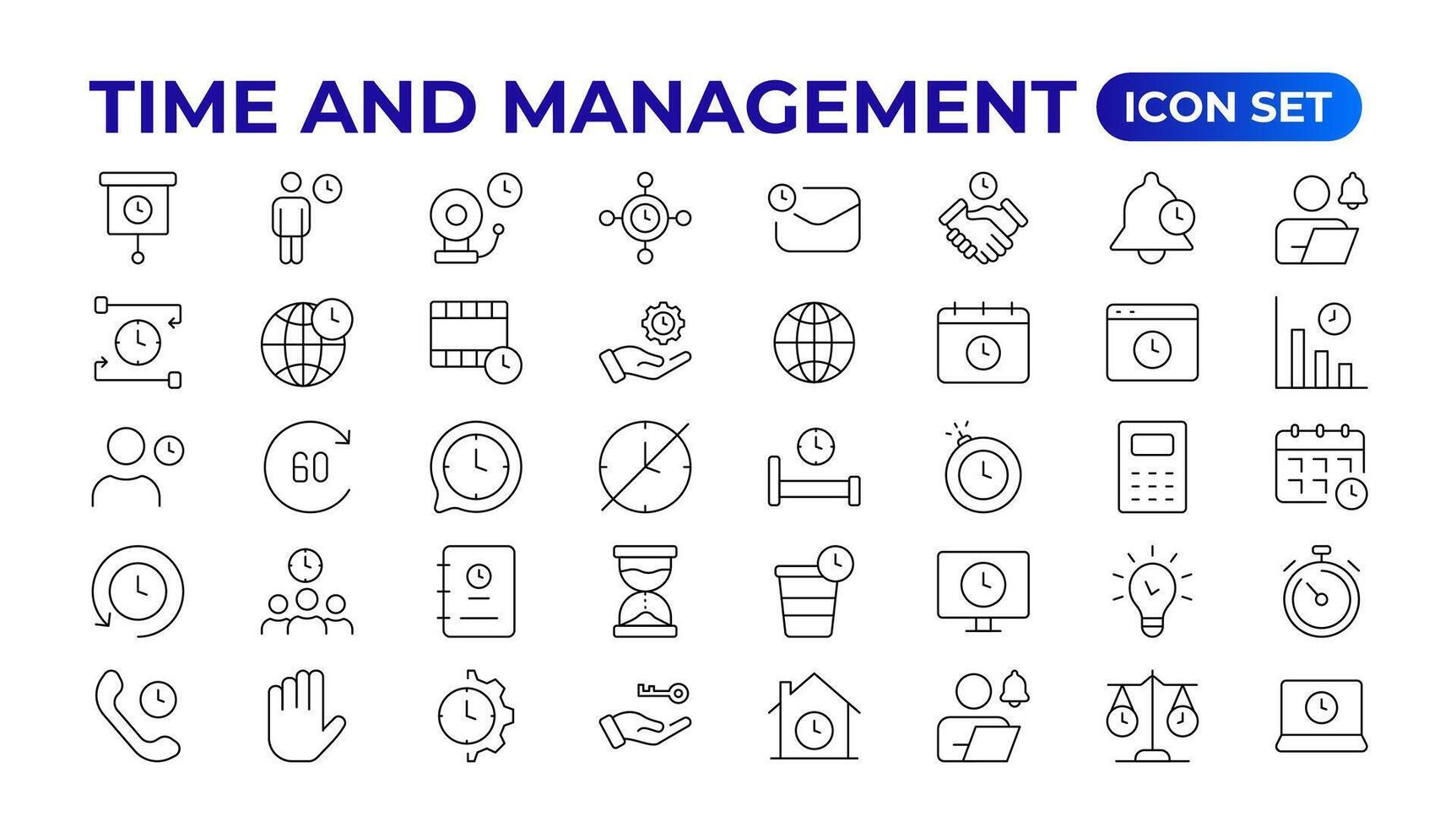 Business and management line icons set. Management icon collection. Project management icon collection. Time management and planning concept. Outline icon set. vector