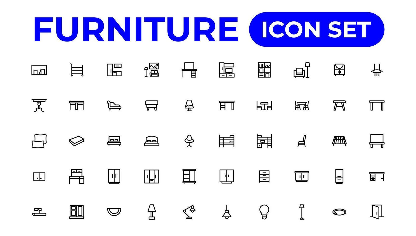 Furniture, icon set.Outline icon collection. vector