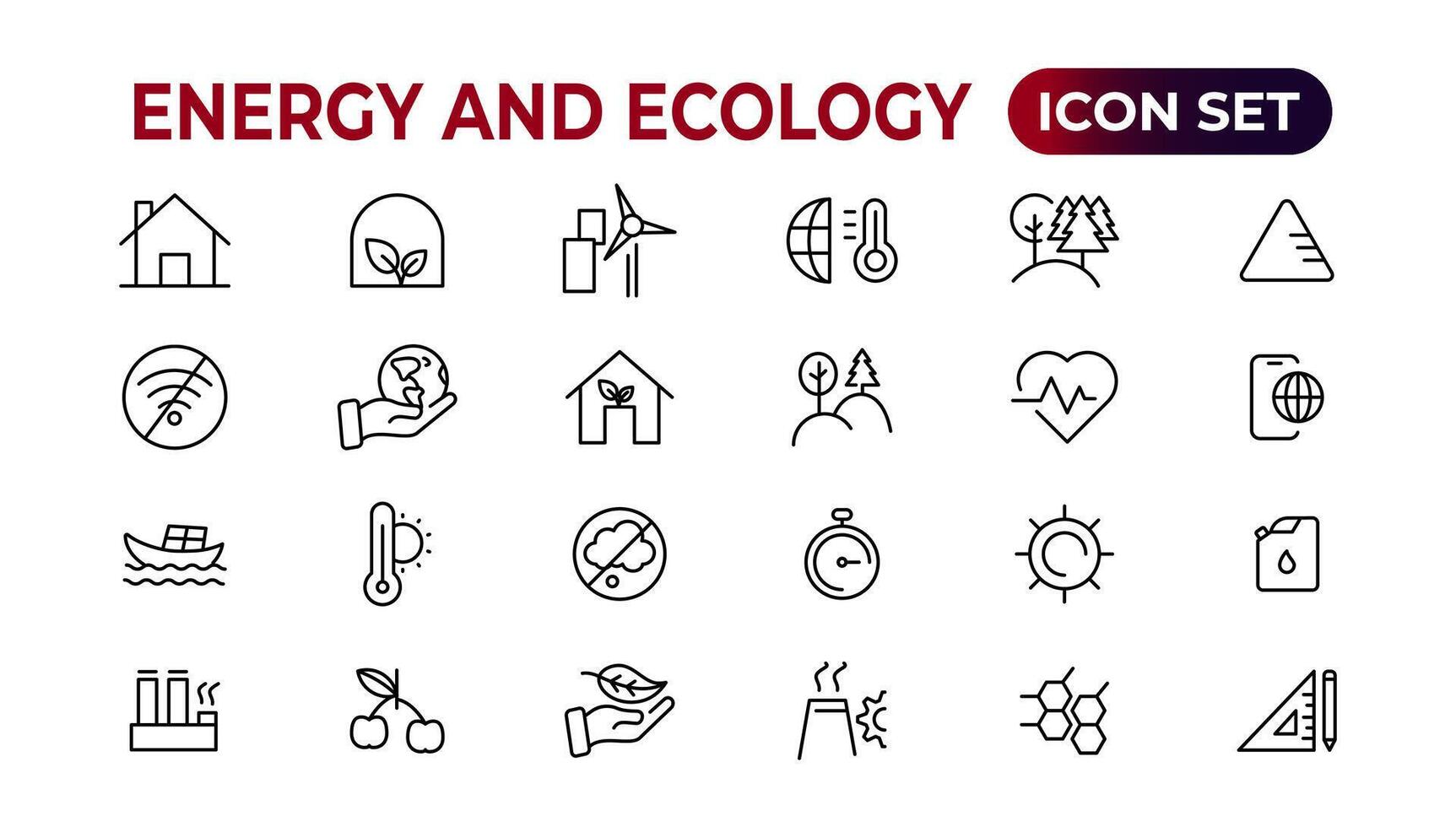 Energy and Ecology Line Editable Icons set. Vector illustration in modern thin line style of eco related icons. protection, planet care, natural recycling power. Pictograms and infographics.