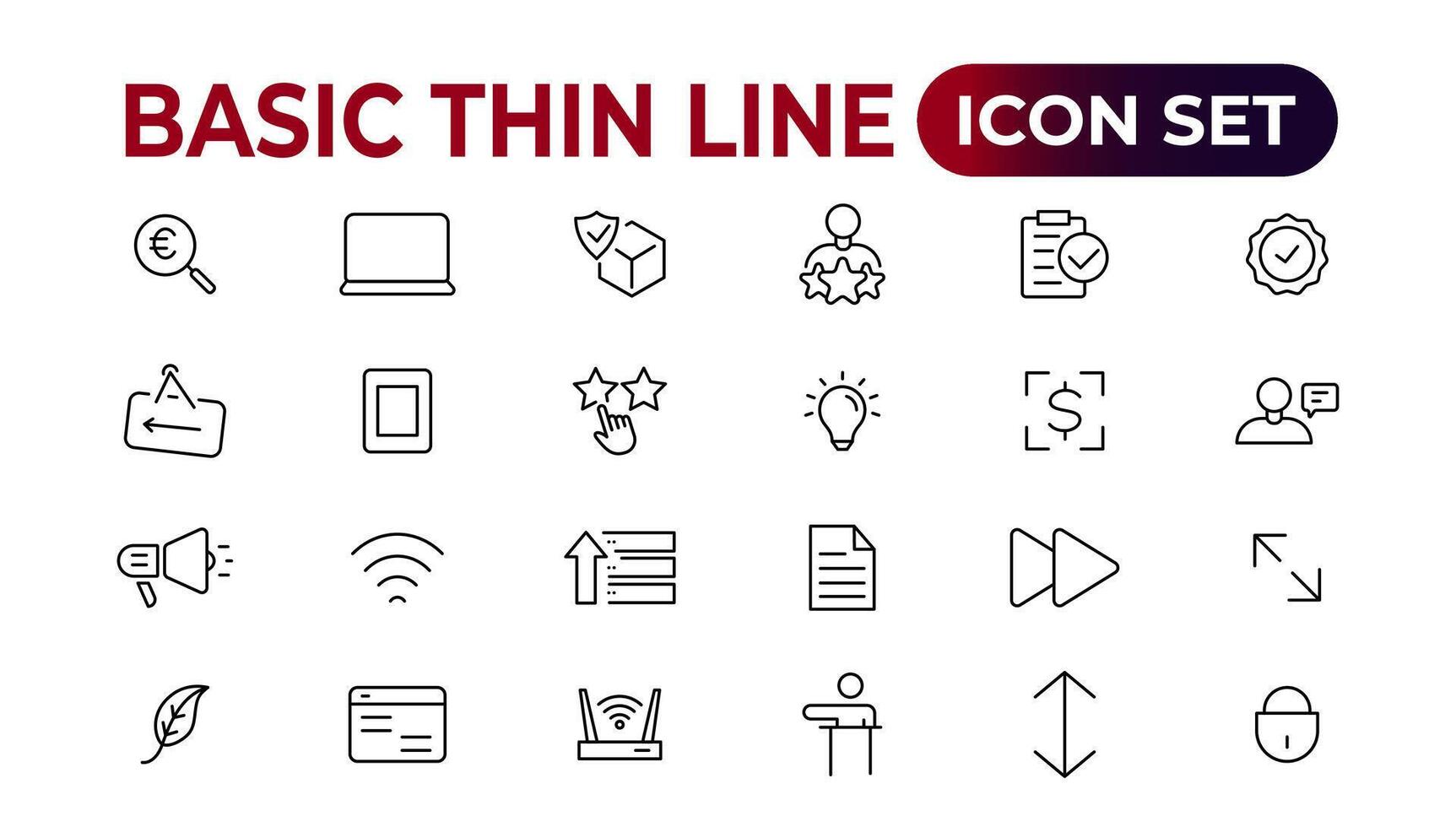 Basic thin line icon for office and web. outline icon set collection. vector